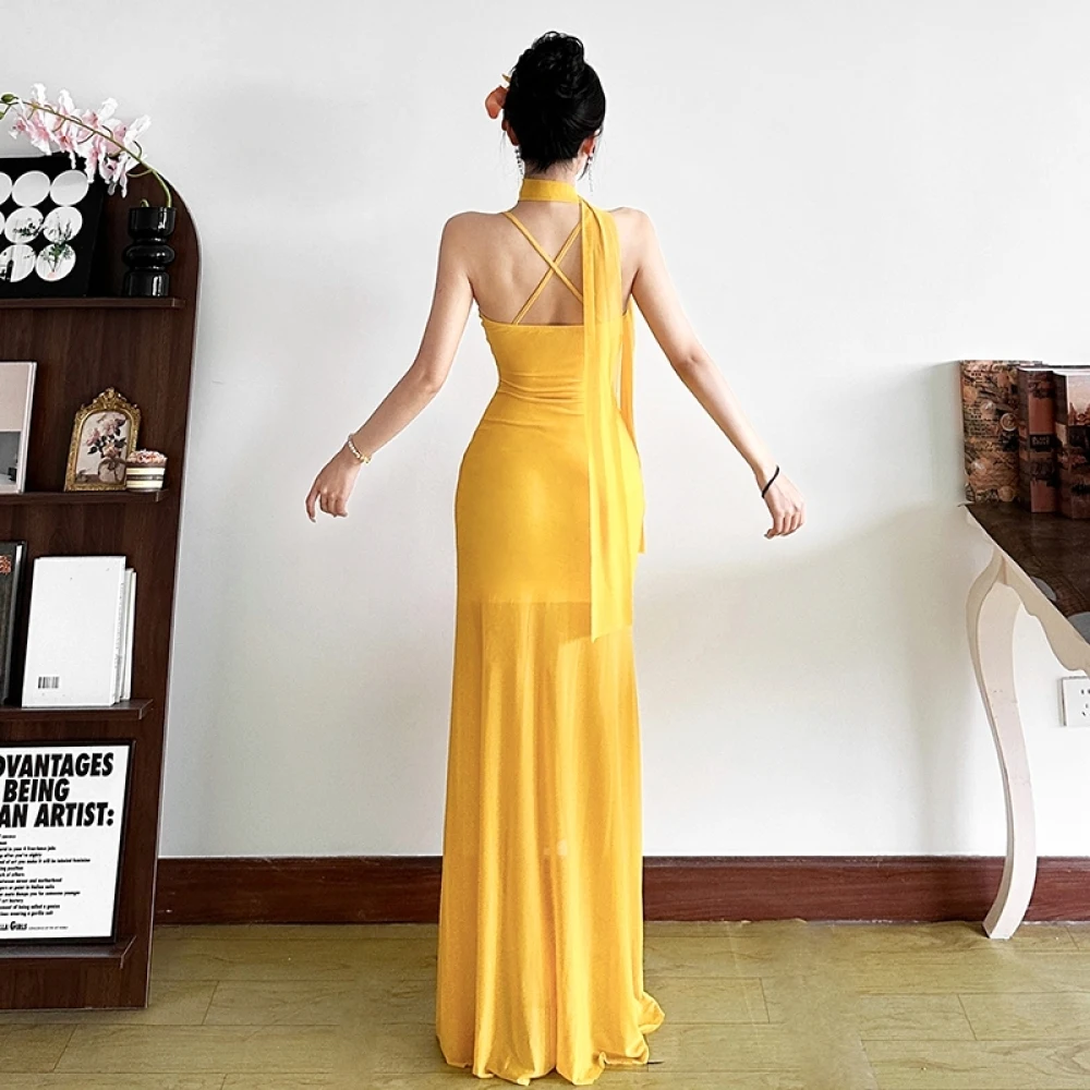 SylCue Сетчатые прозрачные платья макси Сексуальные с открытой спиной и открытыми