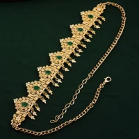 morocco trendy bridal hair chain gold plated rhinestone bride headpiece arabic muslim wedding jewelry girls hairwear