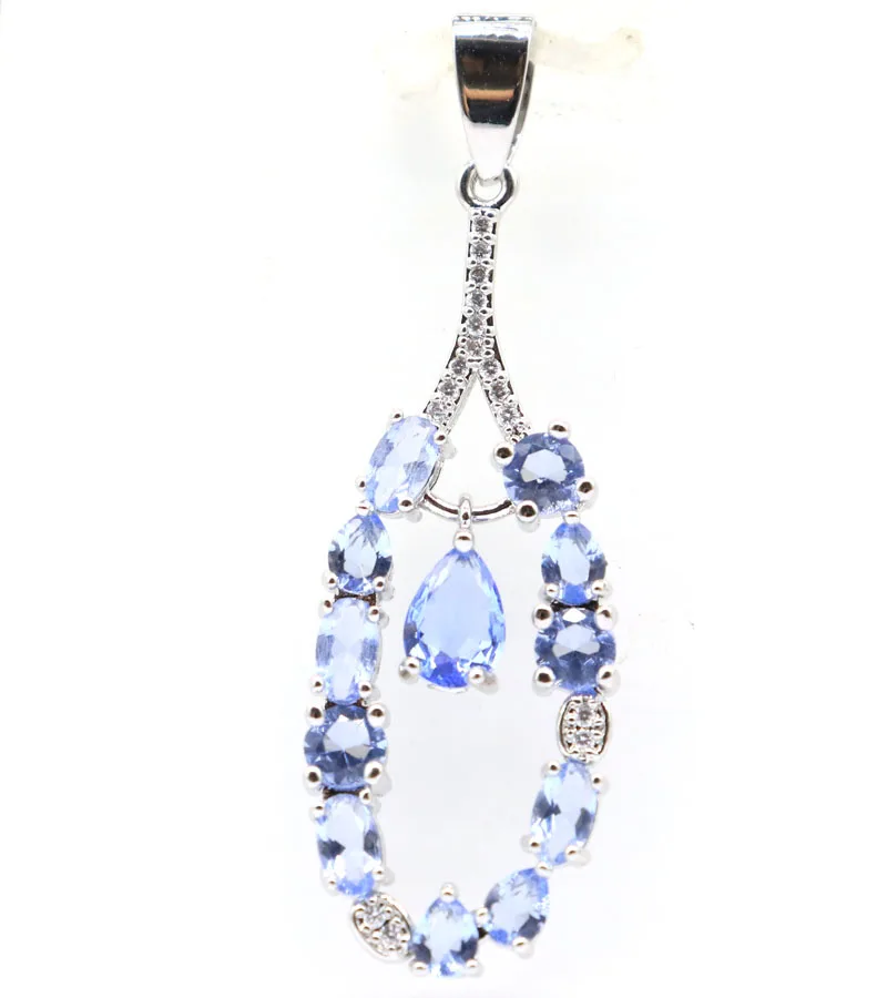 Новое поступление, фантастический Зеленый Перидот, богатый сине-фиолетовый танзанит 49 х15 мм, Белый CZ, женская свадебная повседневная одежда, серебряный кулон