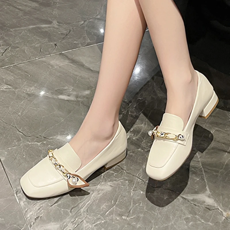 

High Quality Square Toe Flats Women Shoes FAD PU Leather Spring Autumn Mules Office Ladies Loafers Casual Walking Shoes Women