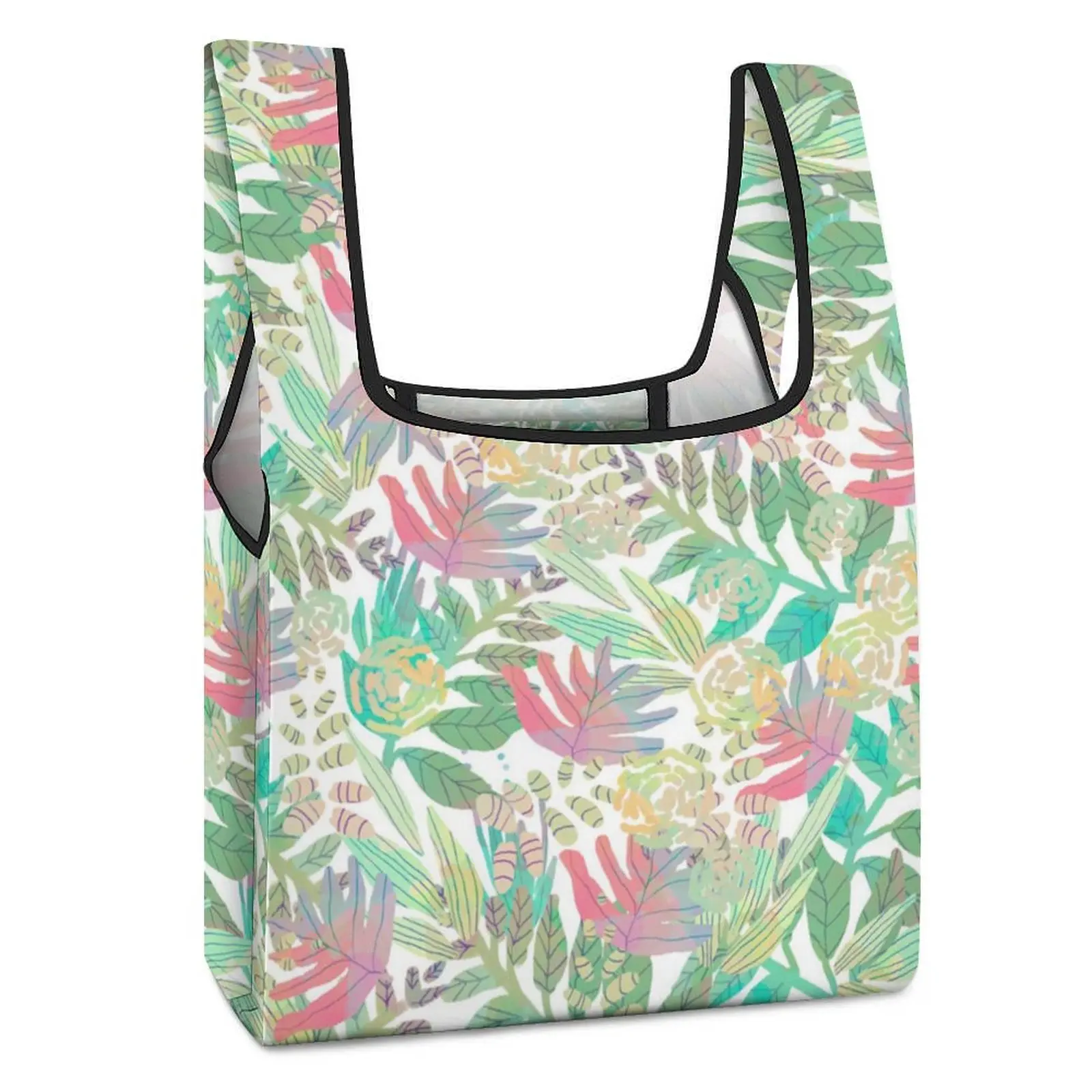 Custom Pattern Women Foldable Shopping Food Handbags Large Food Handbag Plain Cloth Bag Waterproof Travel Grocery Tote One Size