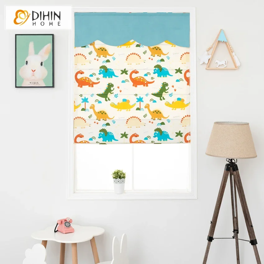 Плоские римские жалюзи с рисунком маленького динозавра для окон