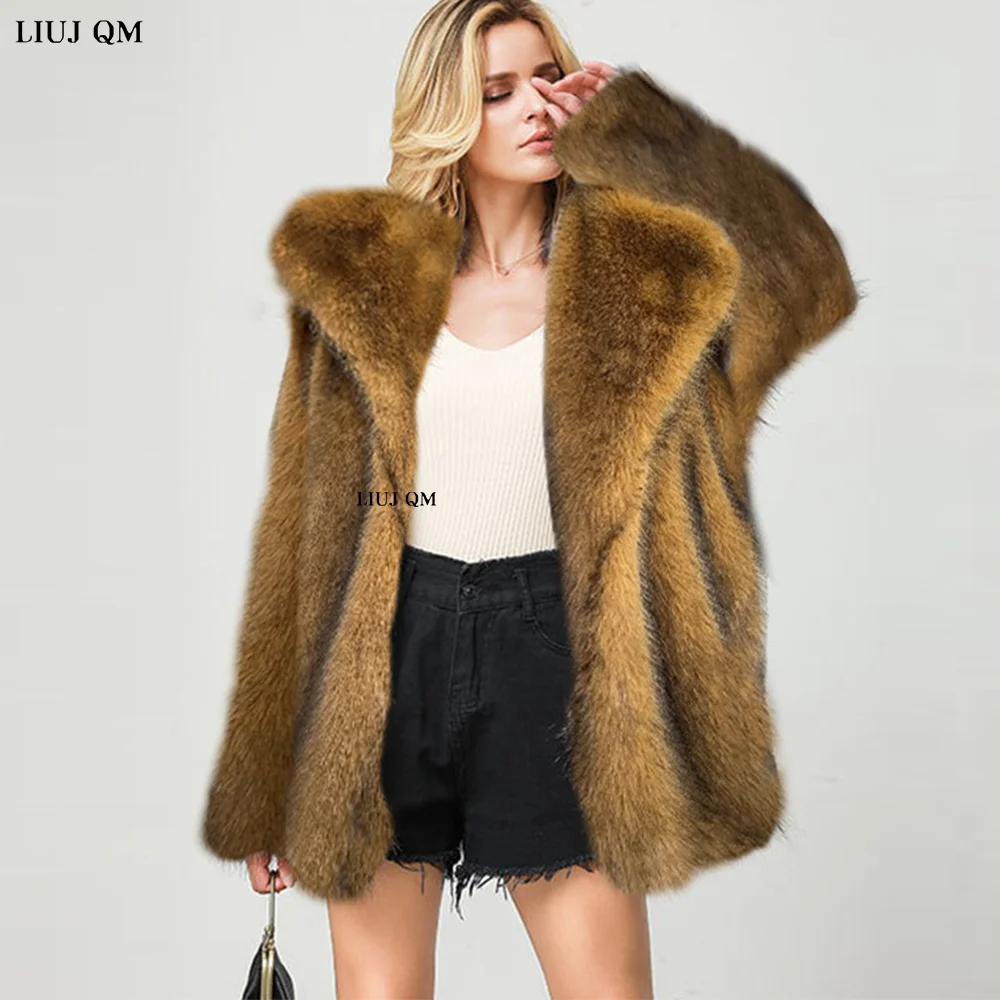 High Quality Fashion Autumn Winter Faux fox Fur Coats Women's Parka Thicken Warm Jackets Long Sleeve Fur Outerwear Female Tops