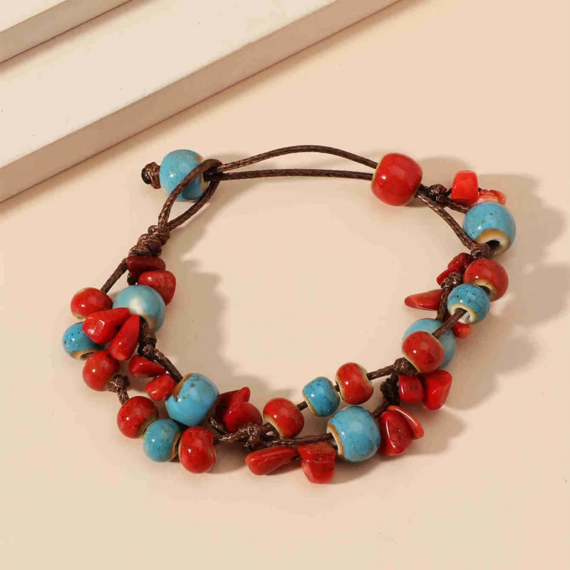 New Summer Spring Fashion Bracelet Handmade Beads Woven Ceramic Bracelets Vintage Ethnic Style Bracelet Women Girl Jewelry Gifts