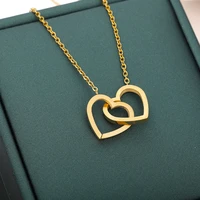 tulx interlocked double heart statement necklace women stainless steel link chain wedding jewelry bijoux femme collier choker