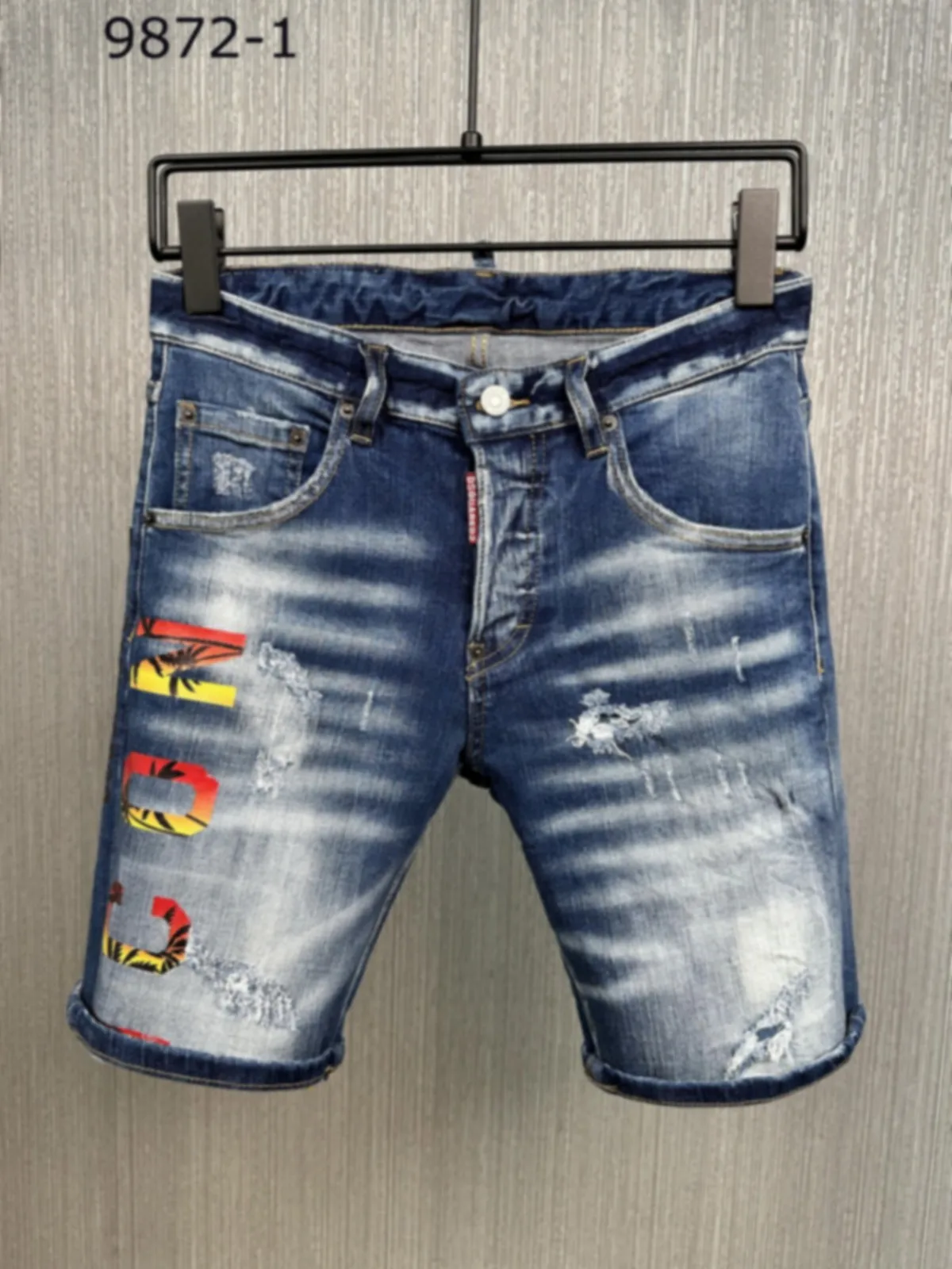 2023 Summer New D2 Jeans Fashion Men's Blue Denim Shorts Fashion Slim Fit Slim Elastic Simple Versatile Men's Capris