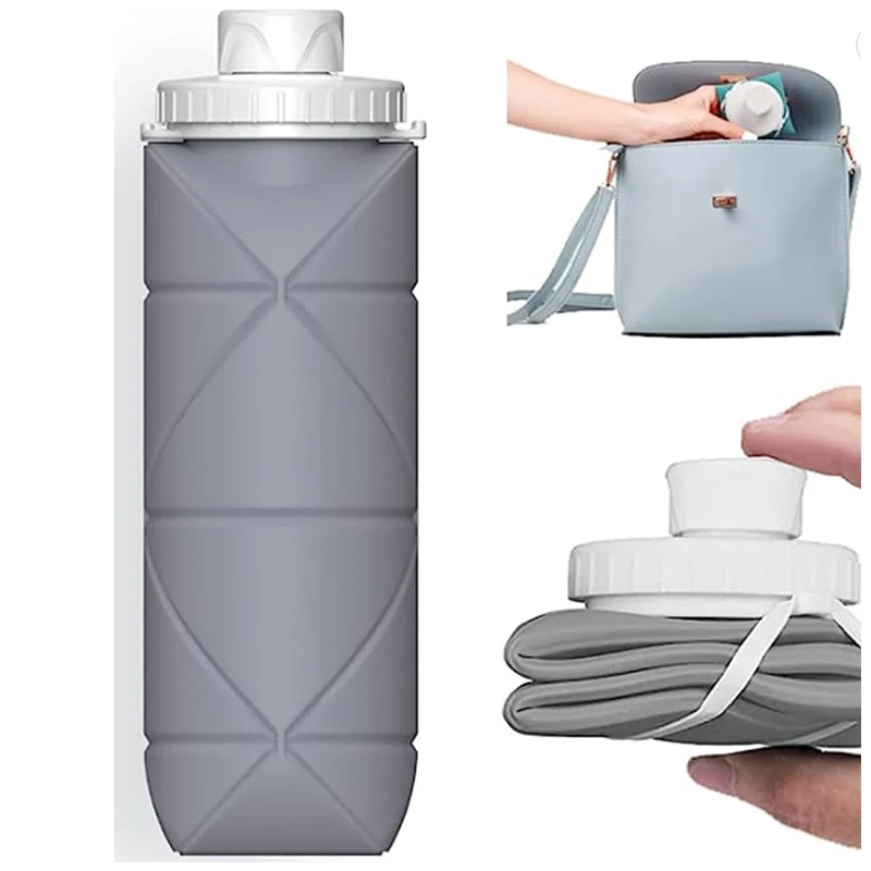 

BPA Free Collapsible Water Bottles Silicone Cups Leakproof Valve Reusable Foldable Travel Gym Camping Hiking Lightweight Durable