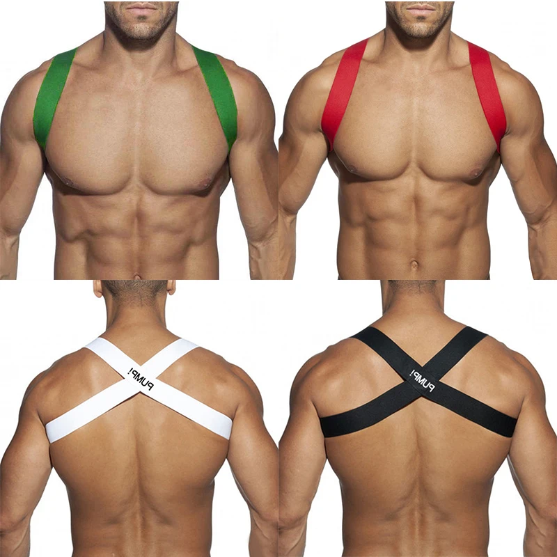 

4PCS Men Harness Chest Belt Lingerie Mens Sexy Elastic Shoulder Chest Strap Male Bondage Performance Costume Wrestling Singlet