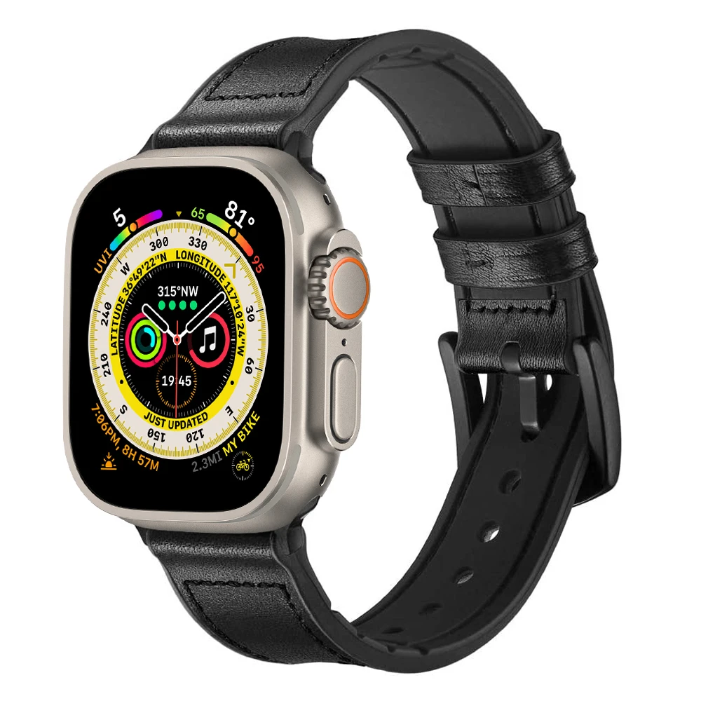 

Ремешок силиконовый для apple watch band ultra 49 мм 8 7 45 мм 41 мм, кожаный браслет для apple watch iwatch 4 5 6 se 44 мм 40 мм 3 42 мм