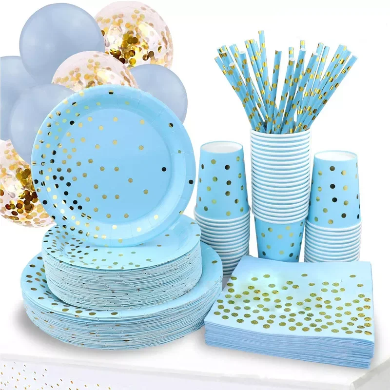 

NEW Gold Wave Point Quality Disposable Tableware Plate Pennant Girl Holiday Birthday Party Decoration Children Bathing Party