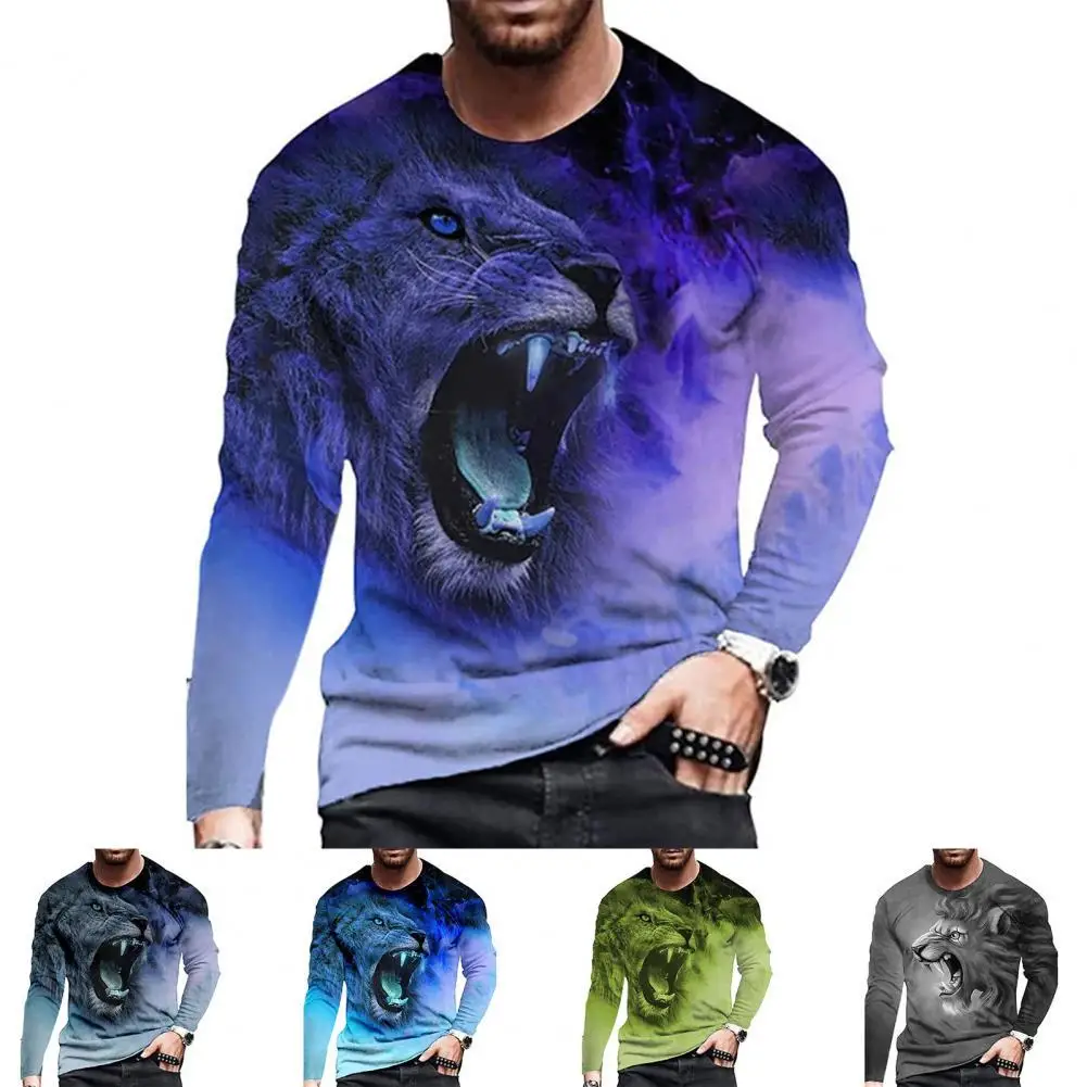

Men Top Animal Print O Neck Tigger Pattern 3D Print Casual Artistic Spring Long Sleeve T-Shirt for Work Casual Men's Clothing
