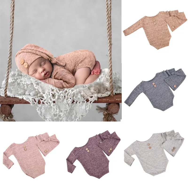 Newborn Photography Clothing Hat+Jumpsuit 2Pcs/Set  Studio Infant Shoot Colored Cotton Clothes Baby Photo Props Accessories