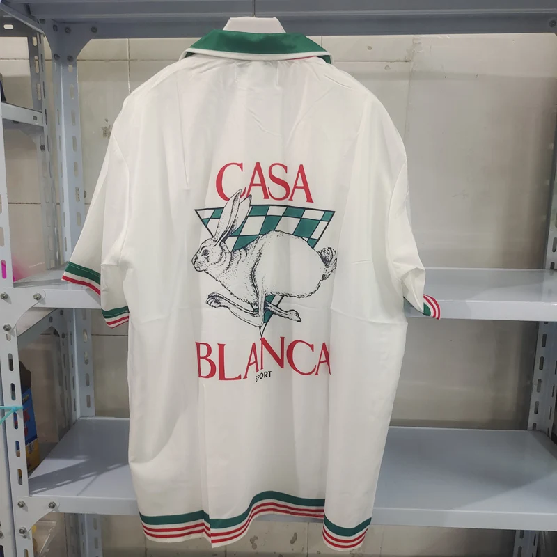 Red Green Plaid Rabbit Print CASABLANCA Shortpant Shirt Set Men Women 1:1 Best Quality Hawaii Beach Seaside Holiday Surf Suit