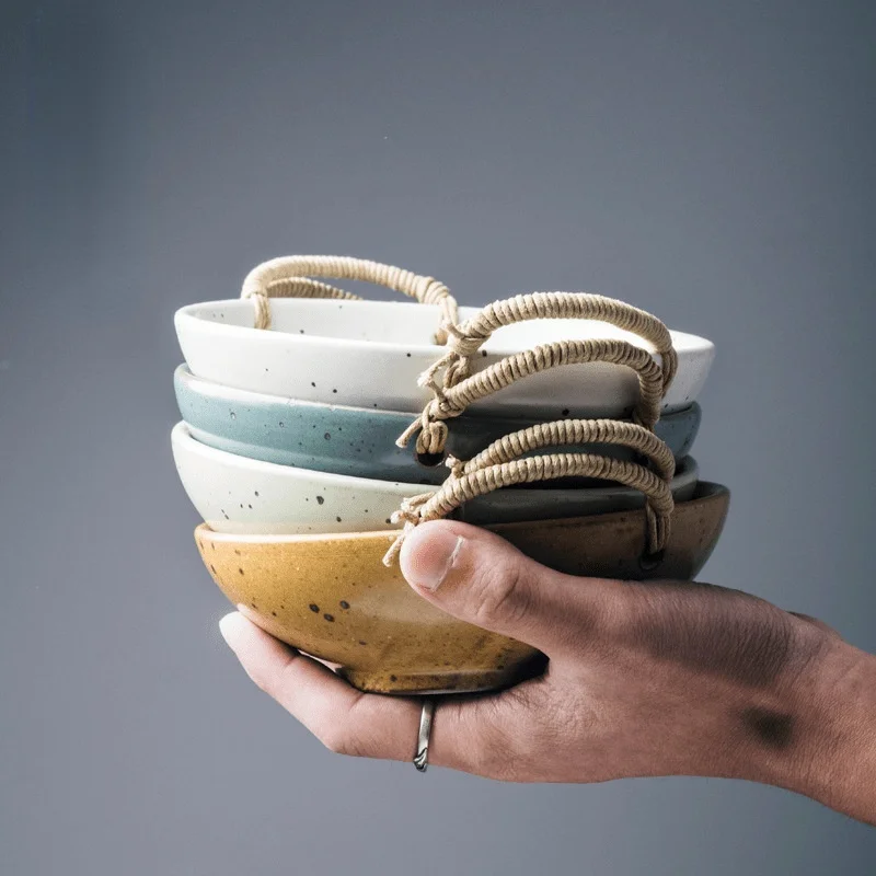 

Японская грубая Керамика ручной работы, обеденная тарелка, бытовые десертные чаши, ручные тарелки из пеньковой веревки, технические кухонн...