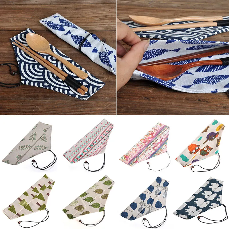 

Portable Tableware Bag Japanese Printing Reusable Drink Straw Chopstick Cutlery Pouch Drawstring Bag Cutlery Bag For Spoon Fork