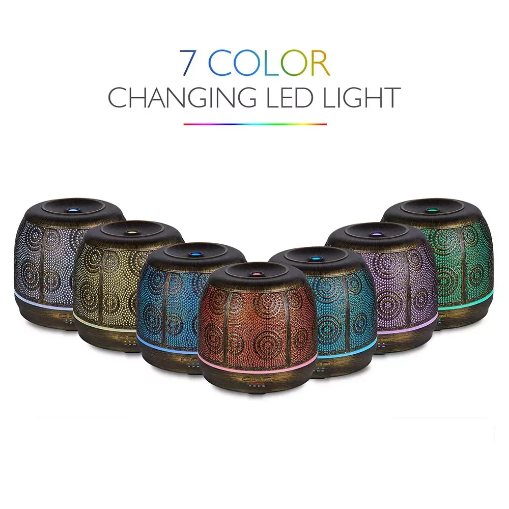 

NEW2023 Essential Oil Diffuser Metal Ultrasonic Air Humidifier Cool Mist Maker with 7 Color Changing Light for Home Kitchen Offi