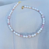 2022 new fashion women temperament pink heart nature pearl splicing necklace women sexy party pink heart pearl choker necklace