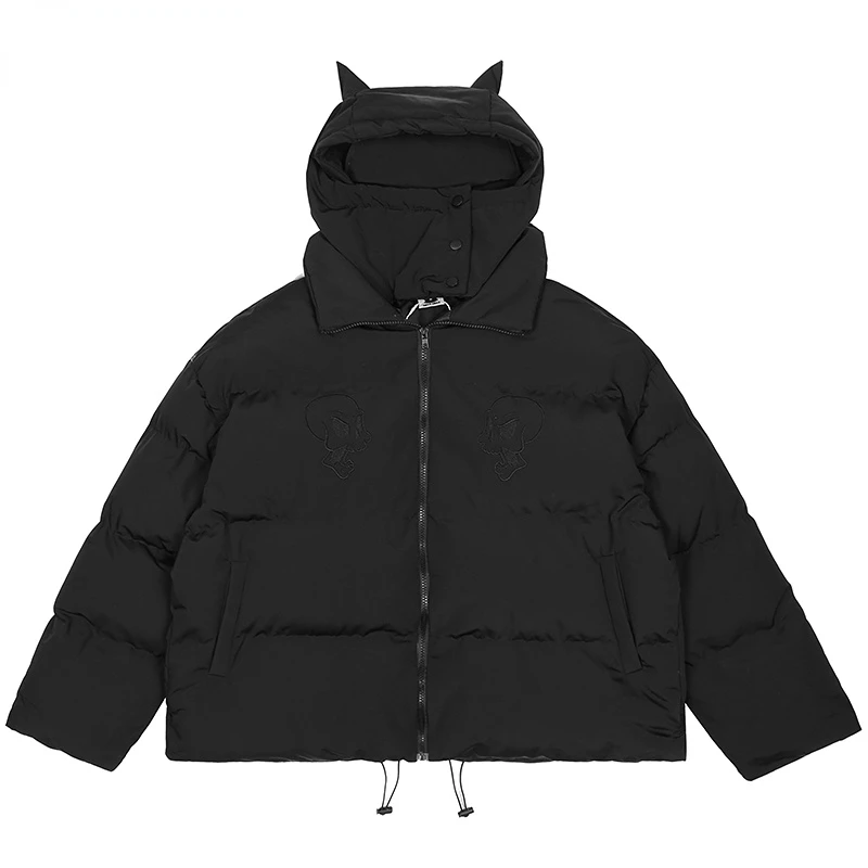 Hip Hop Streetwear Parka Embroidered Skull Jacket Harajuku Little Devil Designer Hood Padded Jacket Coat Winter Outwear Unisex