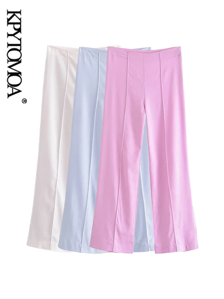 

Брюки KPYTOMOA женские с завышенной талией, Модные Винтажные прямые льняные штаны с боковой молнией спереди