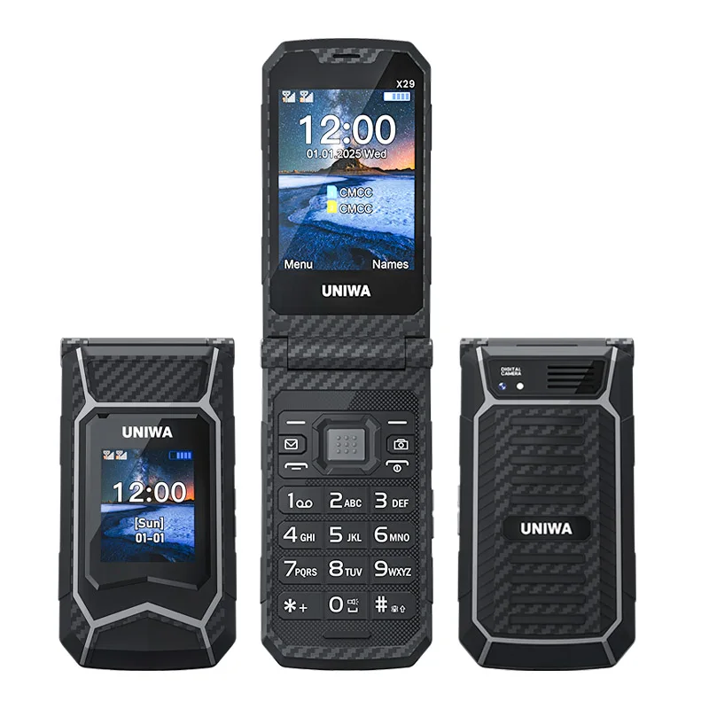 Фото Мобильный телефон-раскладушка UNIWA X29 для пожилых людей, 2G GSM, с большими кнопками, двумя SIM-картами, FM-радио, русской и арабской клавиатурой №2