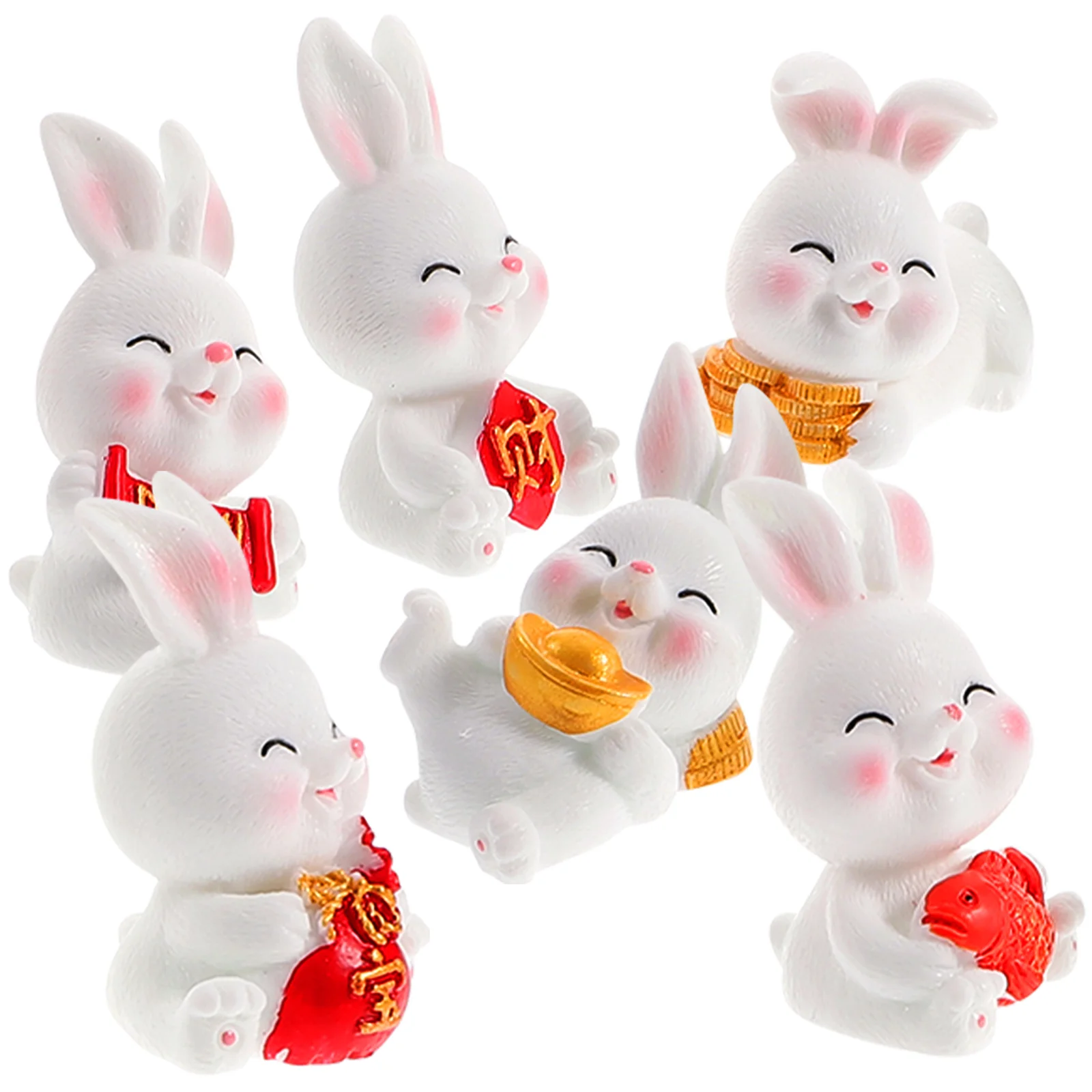 

Rabbit Bunny Figurines Decor Chinese Figurine Year Resin Mini Miniature Zodiac Ornament Statue New Animal Figures Ornaments