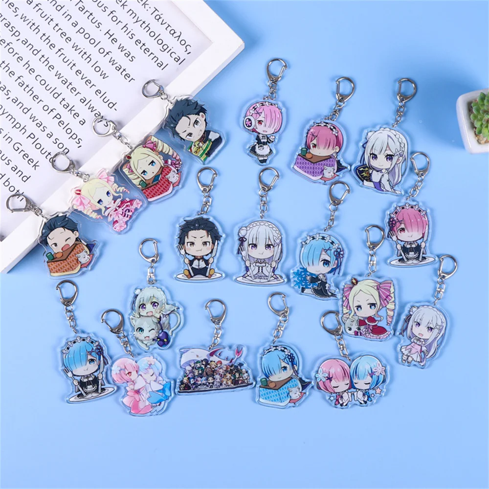 

New Anime Re:life in a Different World from Zero keychain Kawaii Rem Ram Acrylic Pendant Key Ring Holder for School Bag Gift