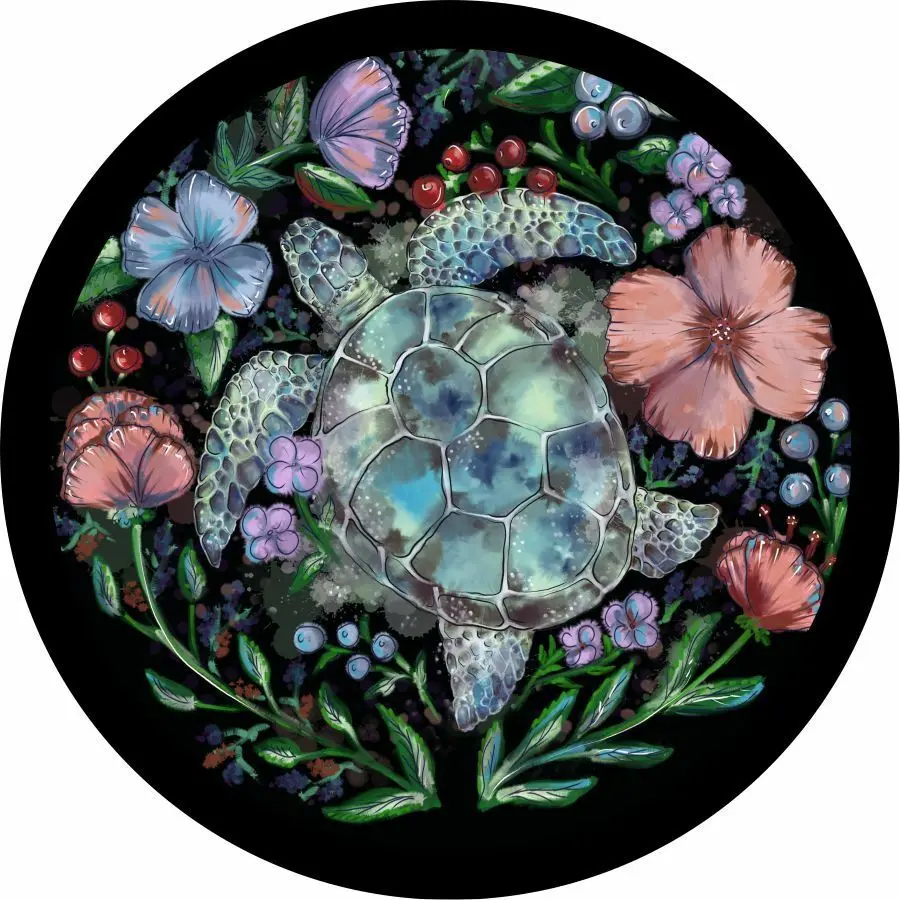 

Sea Turtle floral Spare Tire Cover ANY Size, ANY Vehicle, Camper, Trailer, RV