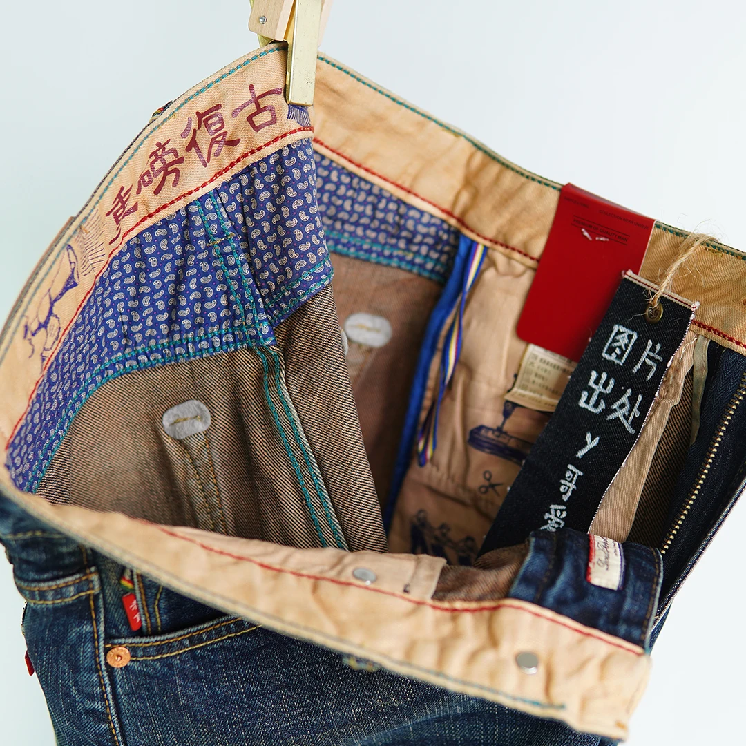 Красные винтажные джинсы 15 унций с узором для мужчин весенние Стрейчевые