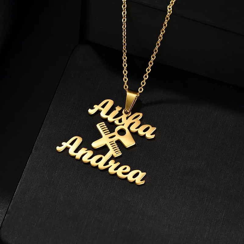 Goxijite персонализированное имя ожерелье из нержавеющей стали на заказ ножницы фен