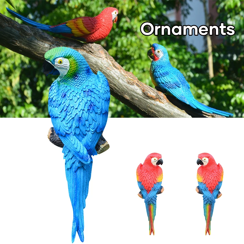 

12,2 ''подвесные попугаи статуя реалистичные настенные полимерные животные скульптуры для внутреннего дворика сада дерева домашний декор Ве...