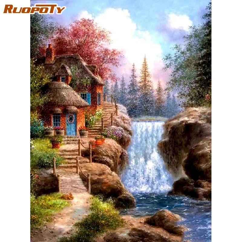 

RUOPOTY 60x75cm Painting by numbers Landscape Picture Paint Drawing Scenery DIY Oil Pictures by numbers Artwork Home decor