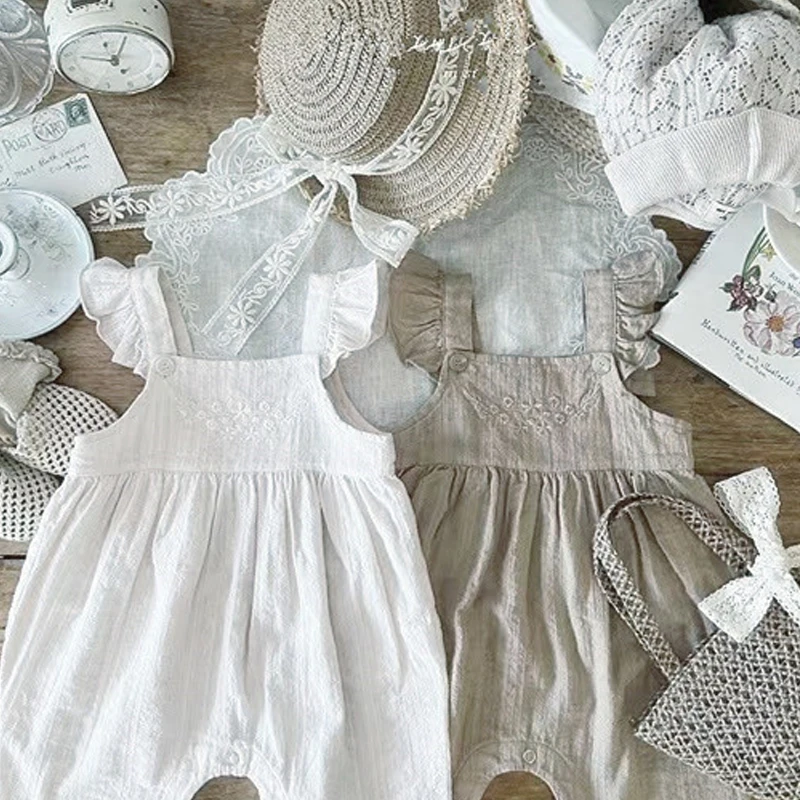 

Детский хлопковый комбинезон без рукавов, с цветочной вышивкой