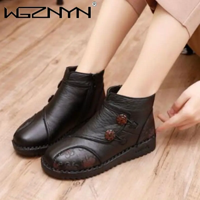 

Женские ботильоны 2023, зимние теплые короткие ботинки из натуральной искусственной кожи с принтом, женские мягкие Нескользящие водонепрони...