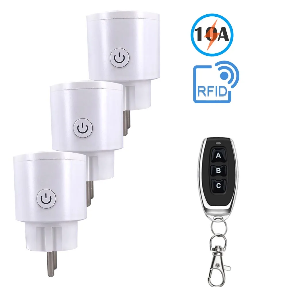 

Wireless RF433MHz remote control switch power socket EU Plug 10A 220V AC for controlling lights and household appliances