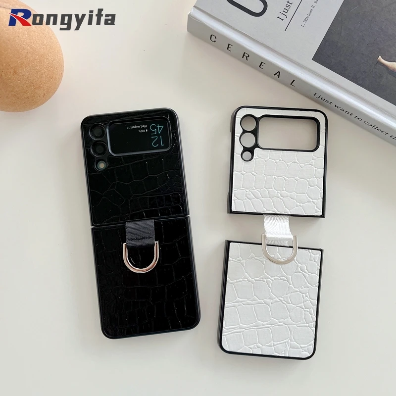 

Original For Samsung Galaxy Z Flip3 5G Crocodile pattern with Metal Ring Case For Samsung Galaxy Z Flip 3 Phone Cases