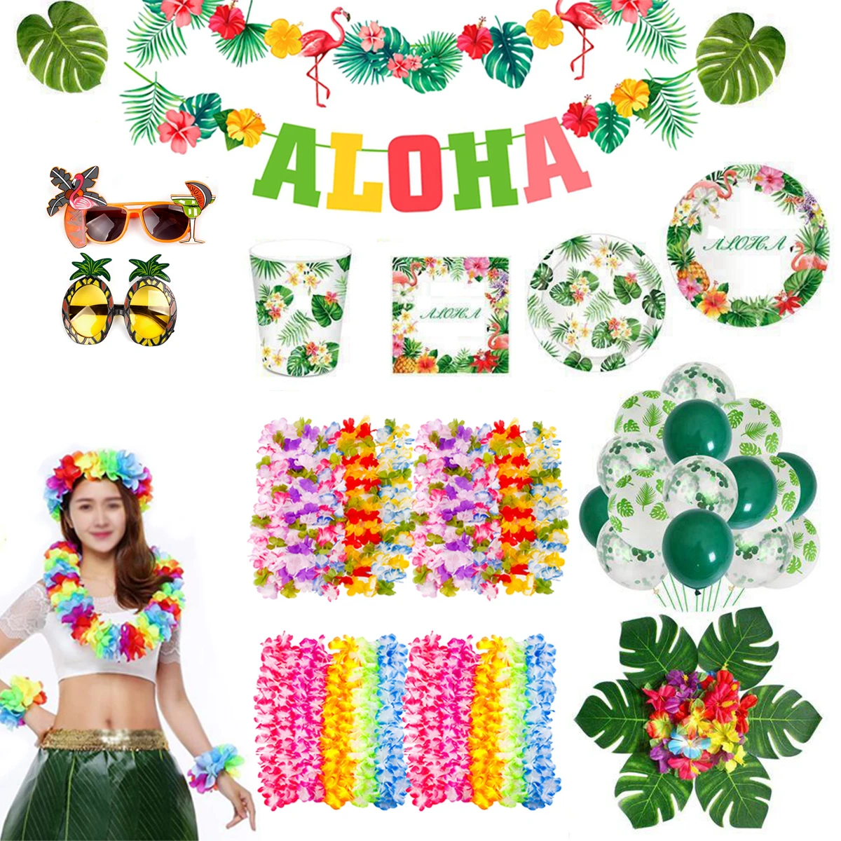 

Hawaiian Party Decorations Artificial Flower Garland Summer Tropical Aloha Hawaii Party Supplies Wedding Birthday Flamingo Decor