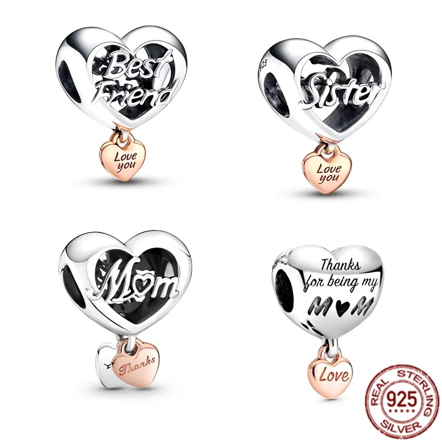 

Love You Best Friend Sister & Mum Heart Charm Beads Fit Original Pandora Bracelet 925 Sterling Silver Bead DIY Fine Jewelry Gift