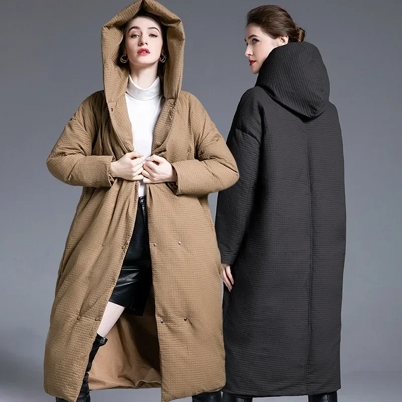 Женские куртки-пуховики с капюшоном 90% белые пальто на утином пуху толстые до