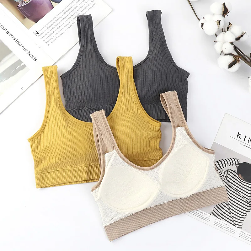 

Bra Integrated Wide Shoulder Strap Beautiful Back Anti Glare Bra Fixed Cup Sports Bra Women Non Steel Ring Bra