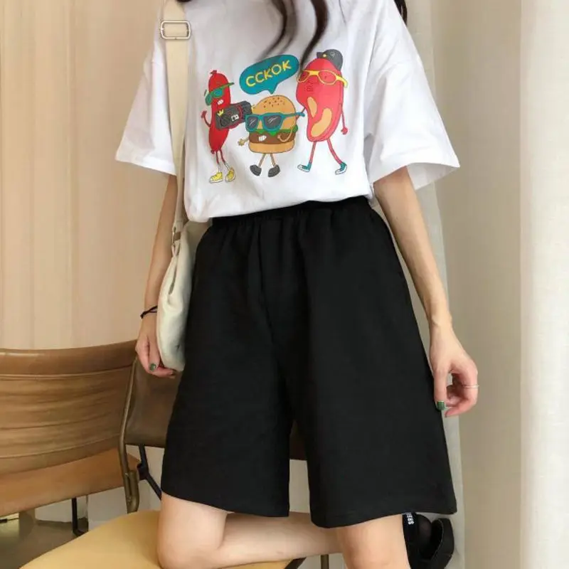 

Шорты женские эластичные в Корейском стиле, милые студенческие Короткие штаны для девушек, простые большие брюки унисекс в стиле Харадзюку, Y2k, лето 2022