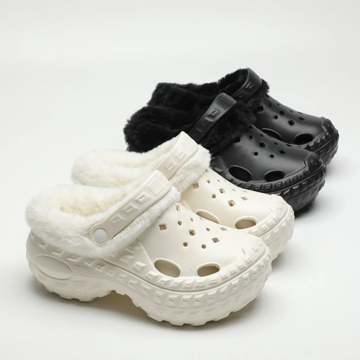 

Croc Thick-soled Cotton Slippers Women Winter Velvet Hole Shoes Women Baotou Outer Slippers Plus Velvet Warm Two Slippers Women