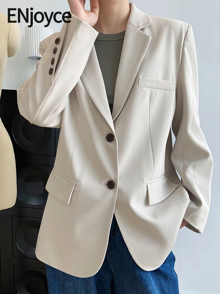 

Женский винтажный костюм с длинным рукавом ENjoyce, пиджак цвета хаки в Корейском стиле, одежда для работы, весна-осень