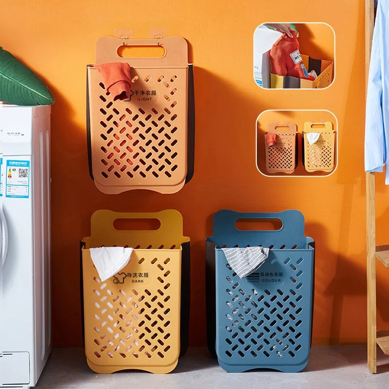 

Dirty Clothes Basket Household Foldable Clothes Storage Basket Wall-mounted Toilet Laundry Basket Bathroom Free Punch
