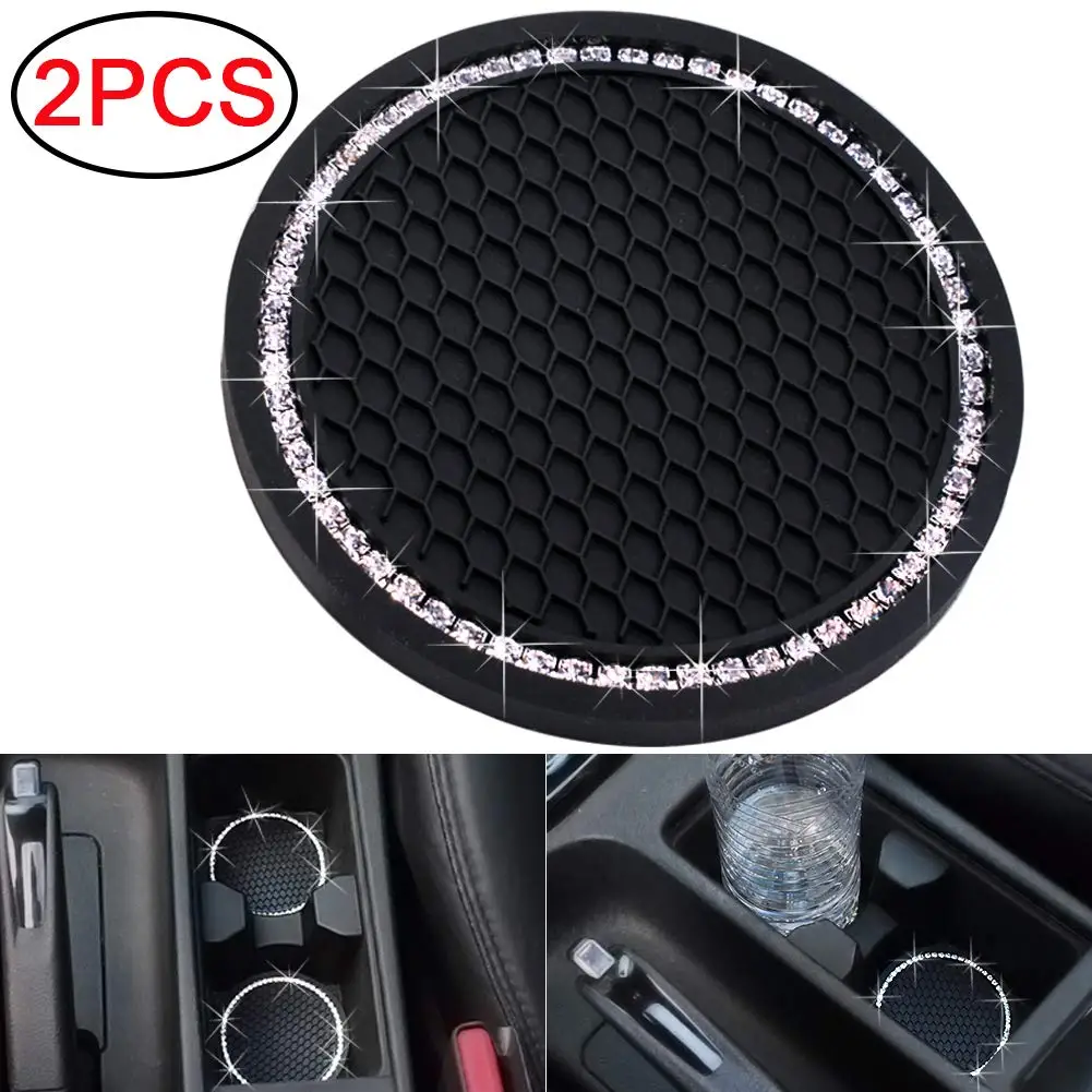 

Universal Vehicle Bling Cup Holder Insert Coaster Car Interior Accessories-2.75 Inch Silicone Anti Slip Crystal Coaster Black