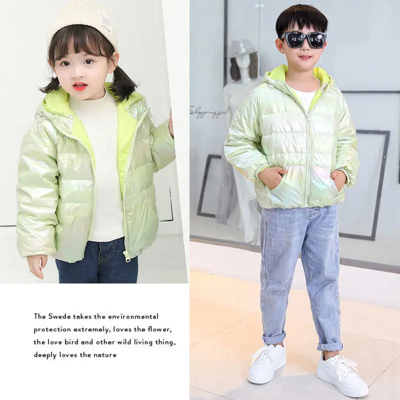 

Baby White Duck Down Jacket Girls 1-7 Years Old Light and Thin Children's Boys Spring Bright Face Wash-free Hooded Coat Clothes