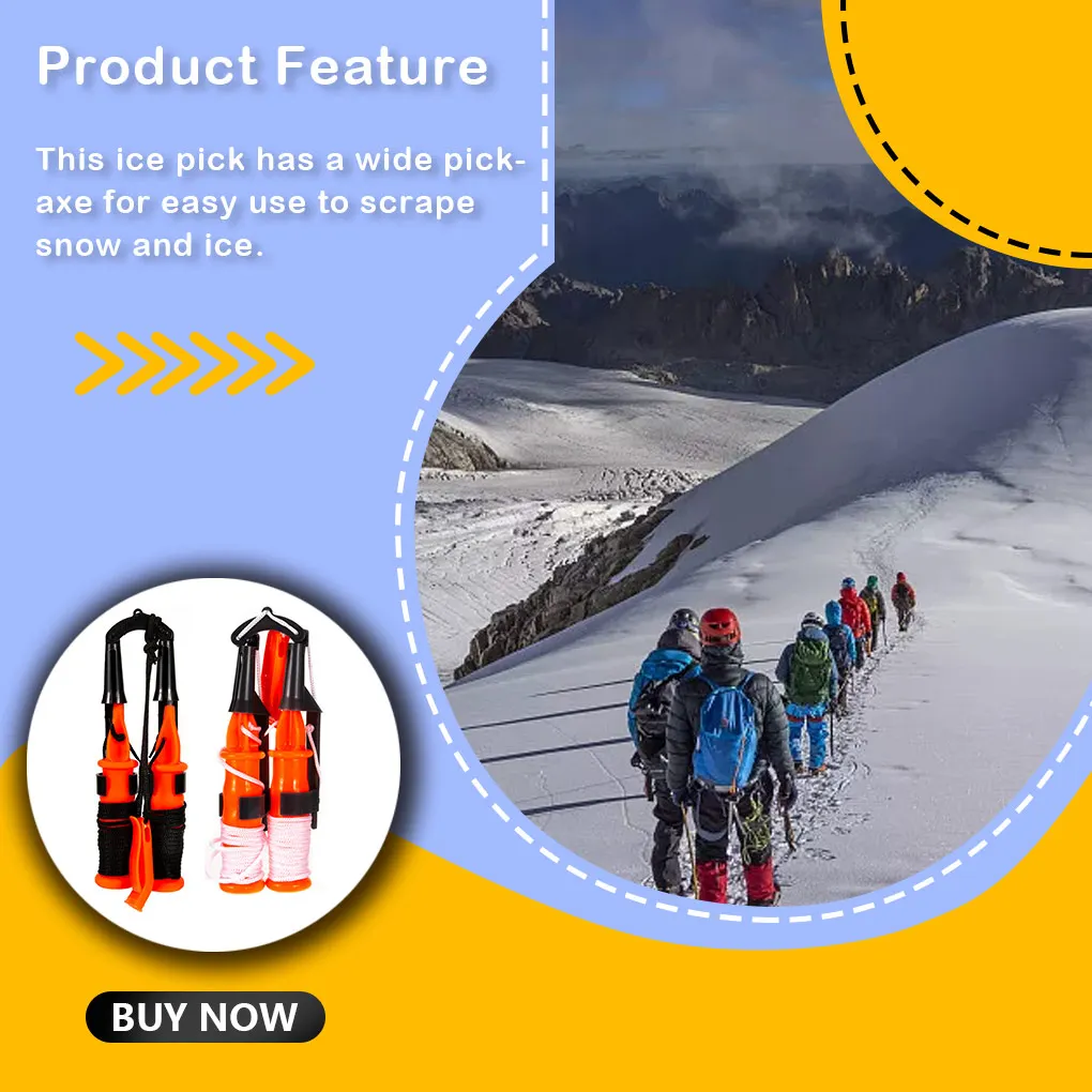 

Fishing Ice Pick Breaker Lifesaving Outdoor Safety Tackle Tools Handheld Portable Winter Accessories Black Rope
