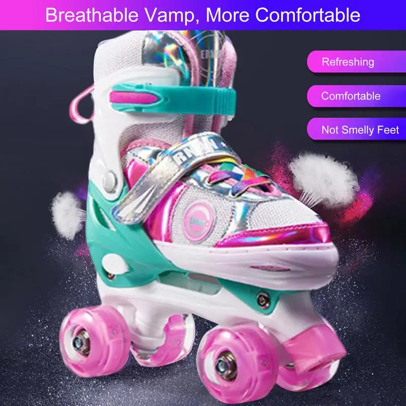 

3-6/6-11 Years Kids Adjustable Roller Skates Shoes Roller Skate Set Safe Auxiliary Wheel Skate 8 Fun Shining Wheels Ideal Gifts