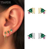 tiande silver color gold plated stud earrings for women colorful zircon piercing fish huggie earrings 2022 jewelry wholesale
