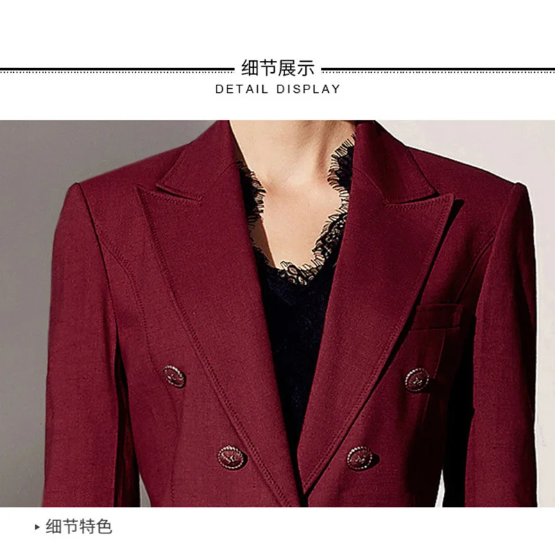 Женский двубортный бордовый Элегантный Приталенный костюм из двух частей на