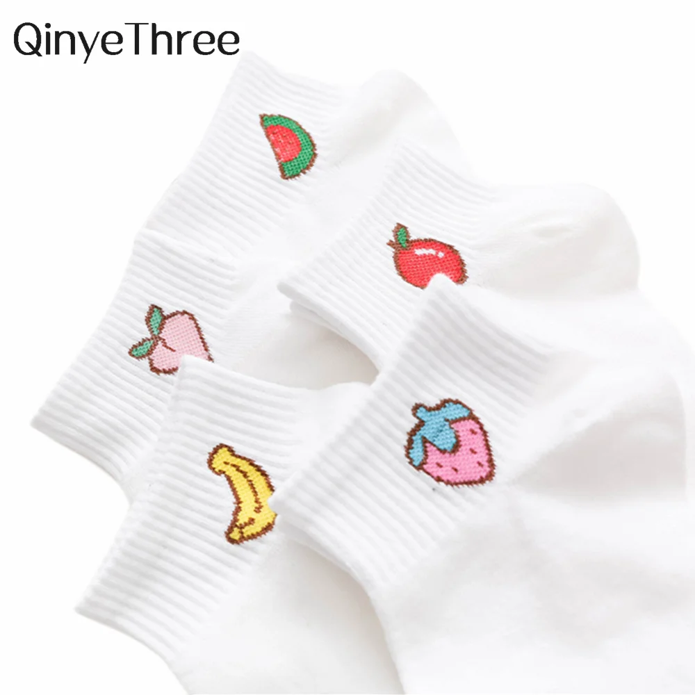 

Cute Art Socks Cartoon Fruit Peach Strawberry Watermelon Banana Pattern Harajuku Funny White Cotton Sokken DROPSHIP